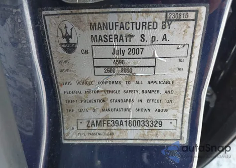 2008 Maserati Quattroporte из США, поврежденный, VIN ZAMFE39A180033329